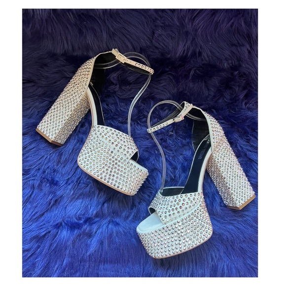 🛑 SOLD 🛑New! PARIS TEXAS Holly Tatiana Block Heel Crystal Platform Sandals - Picture 9 of 17